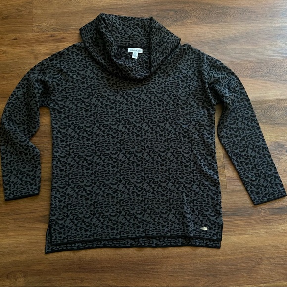 Calvin Klein Leopard Print Cowl Neck Long Sleeve Sweater - Picture 9 of 11
